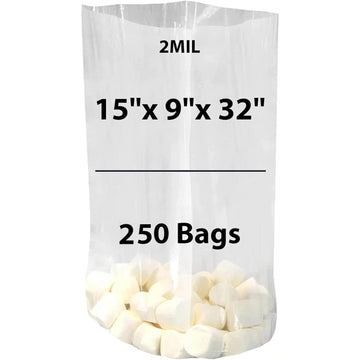 LDPE Clear Gusseted Poly Bags 2 Mil 15" X 9" X 32" 250 Bags